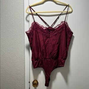 Burgundy Lace Trim Bodysuit NWT
